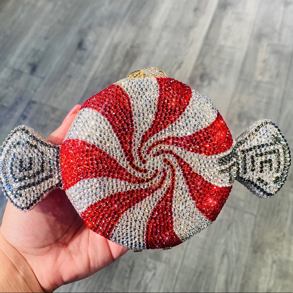 Peppermint Candy Clutch with Red & White Rhinestones